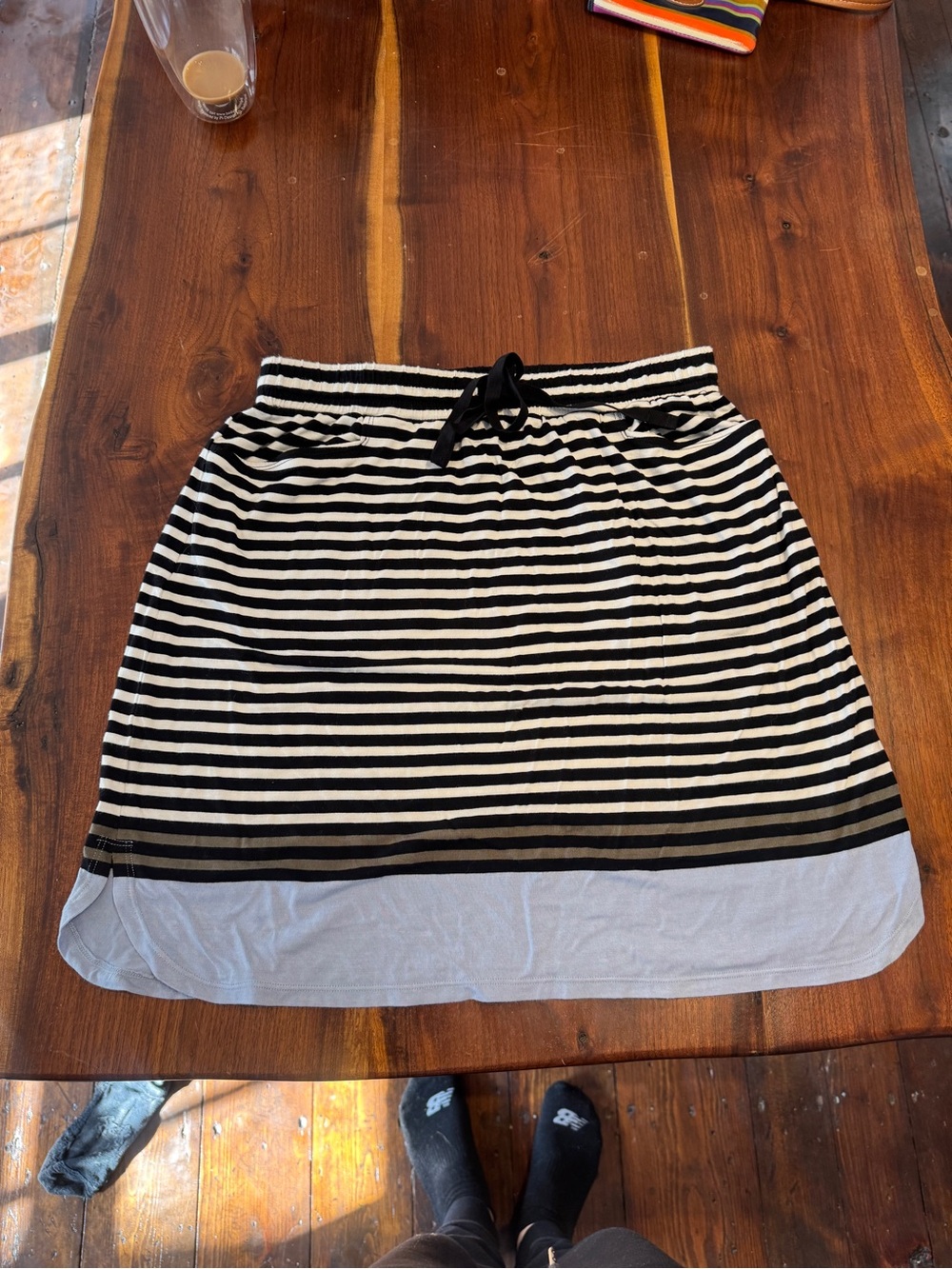 Max Studio Black and White Striped Drawstring A-Line Skirt